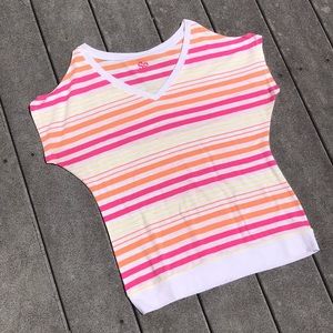 Multi-colored Striped Cold Shoulder Shirt